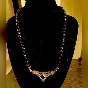 Vintage custom jewelry black faceted Glass necklace